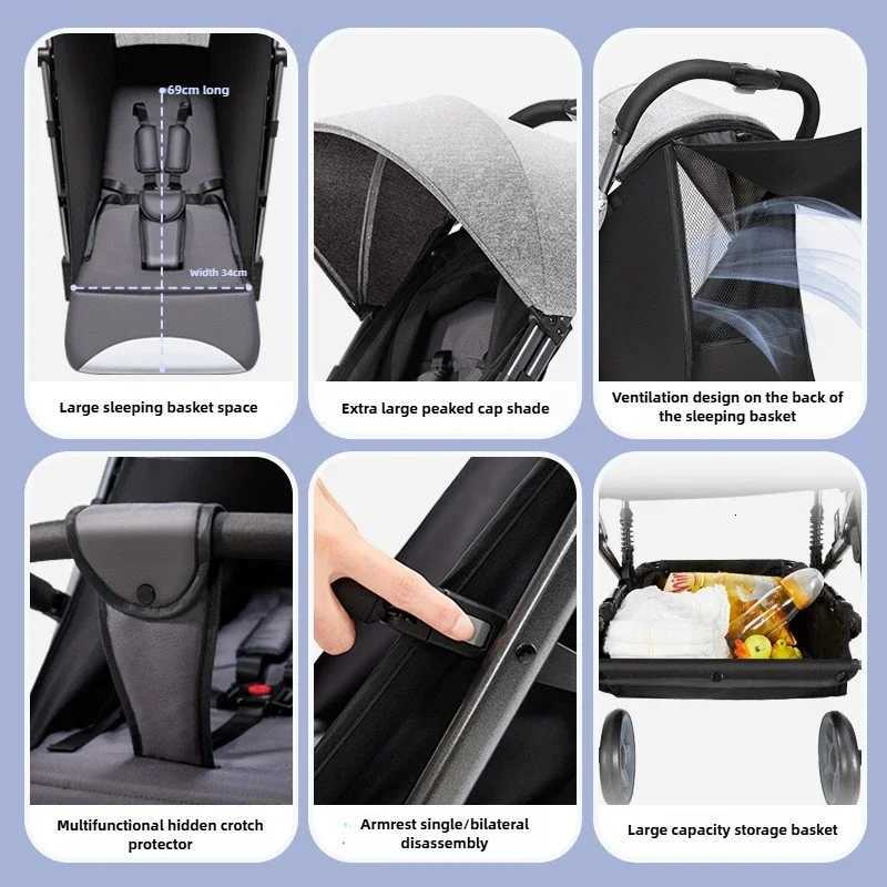 Sle Baby Stroller Suitable for Travel on Airplanes Lightweight and Foldable Baby Stroller with Sitting and Lying Function W250910