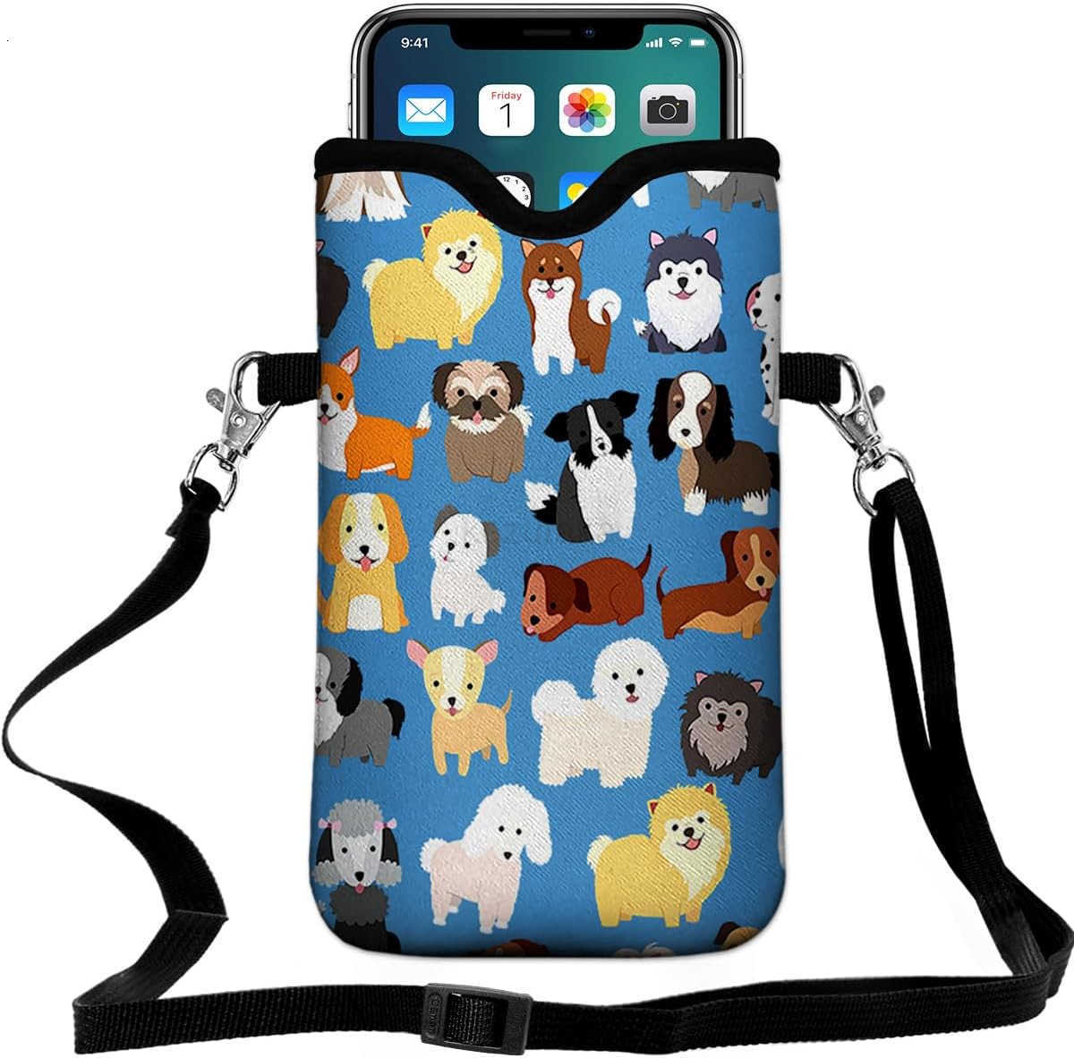 Cell Phone Pouch 75 X 43 in Cloth Mobile Protection Case Bag with Crossbody Strap Neck Lanyard Cell Phone Case Black Z250910