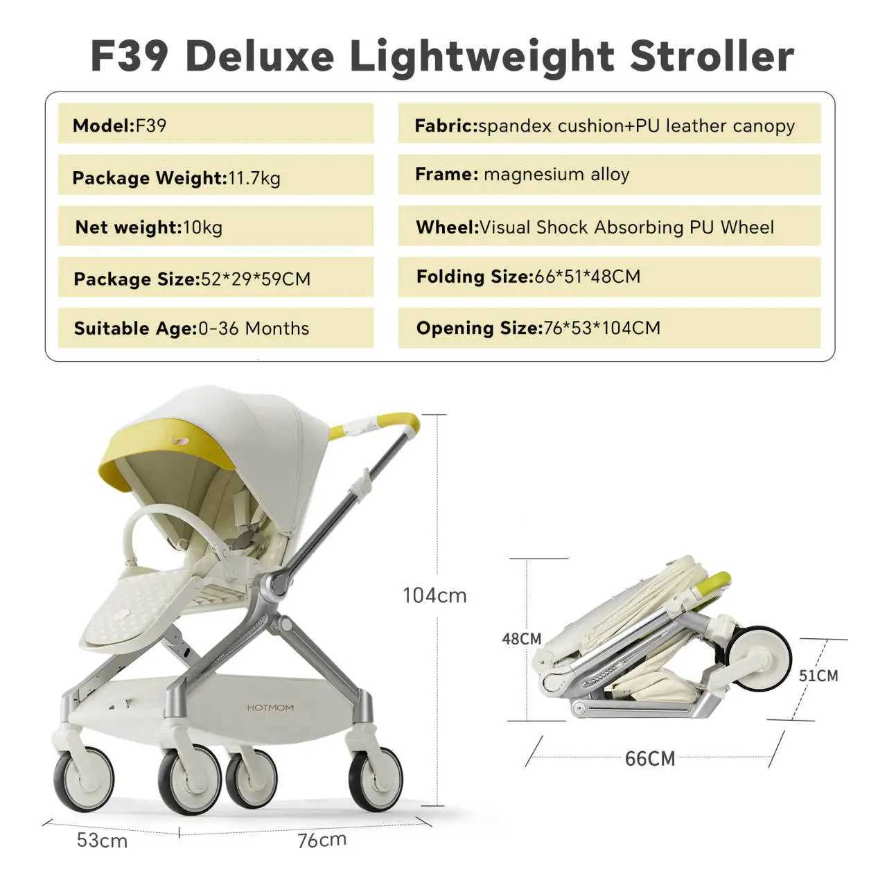 Hot Mom Evolutive Light StrollerExtra Wide SeatsReclinable BackReversibleLarge WheelsMagnesium Alloy Frame F39 W250910