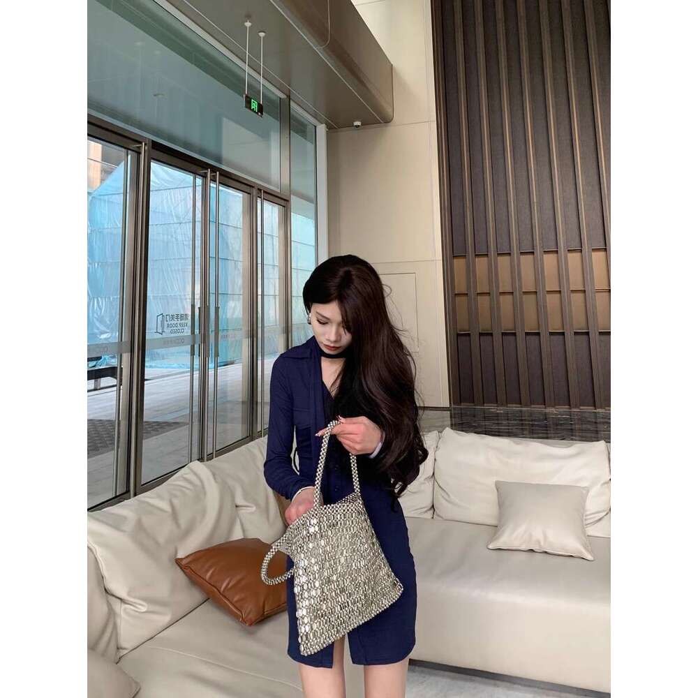 Style Fashion Handwoven Handbag Summer Trendy Stylish silver Shiny Versatile Beaded Ins Shoulder Bag