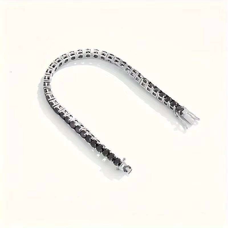 Black Moissanite Bracelet Men's Full Dia S Sterling Sier Light Simple Tennis Chain