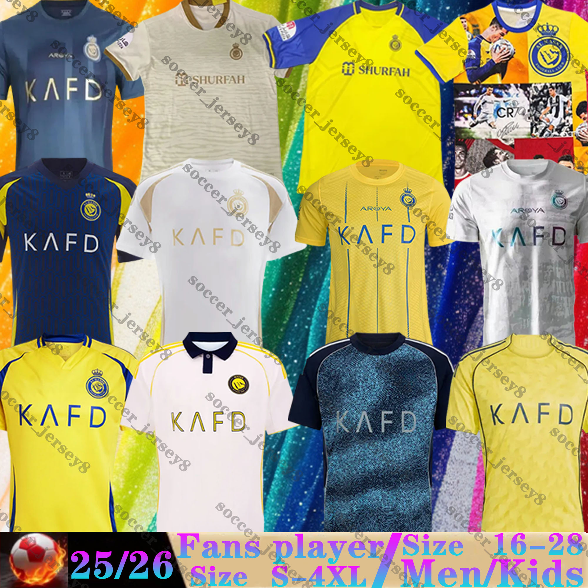 23 24 25 26 Al Nassr FC soccer Jerseys Ronaldo 2025 2026 Homeyellow away 3rd CR7 Mane Gonzalo Martinez Talisca FANS player version men kids kits Football shirts Al-Nassr