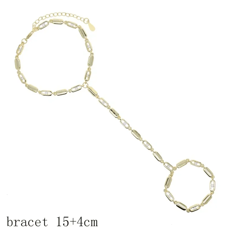 2025 New Women Fashion Jewelry Geometric CZ Rectangle Charm Link Hand Chain Bracelet Choker Y Lariat Necklace