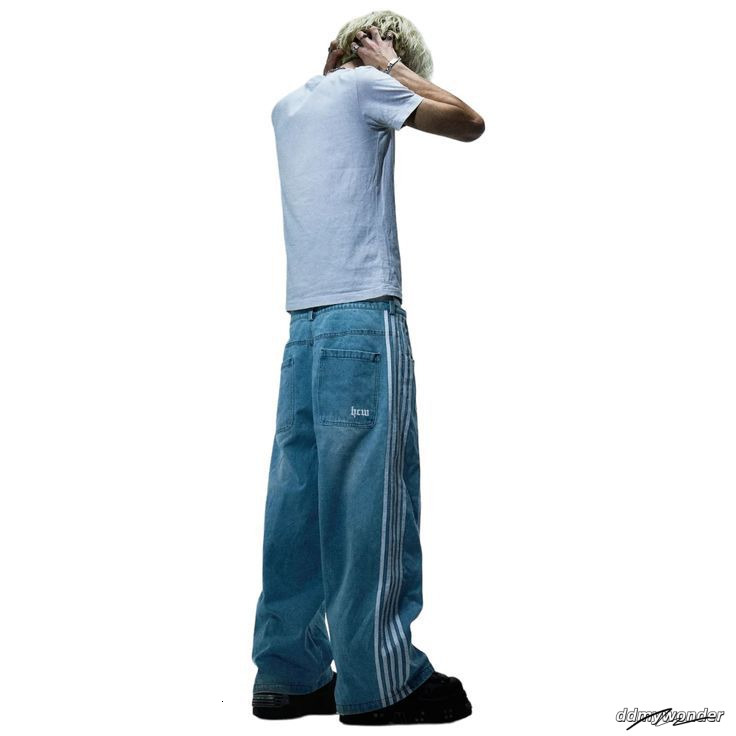 Men's Pants Y2k Baggy Jeans Haruku Striped Embroidered High Quality Vintage Streetwear Hip Hop Goth Men Women Wide Casual Leg Denim Design
