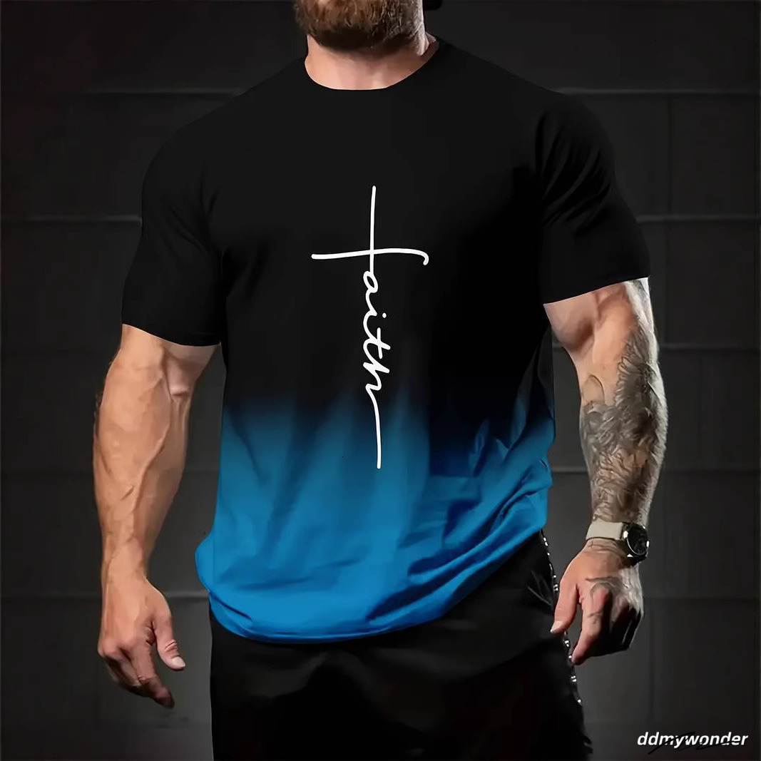 3D Digital Color Gradient Printing Mens T-Shirt Summer American Round Neck Top 250710 ddmywonder ddmywonder ddmywonder ddmywonder