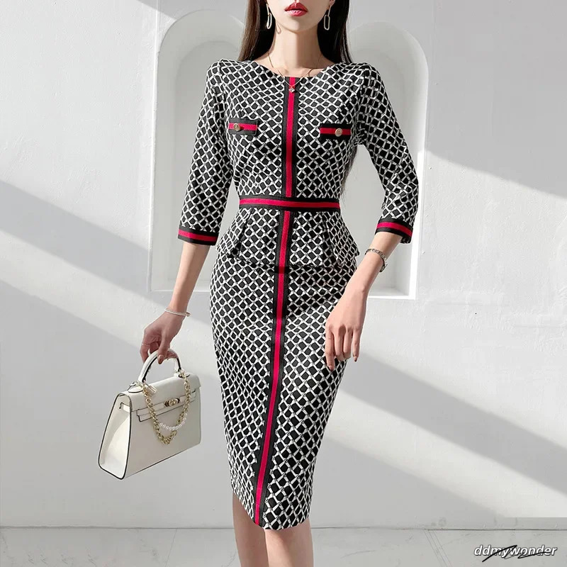 Style European And Korean Womens Clothing Socialite Printed Waist-Fitted Ruffle Edge Dress Summer Professional Wear 250723 ddmywonder ddmywonder
