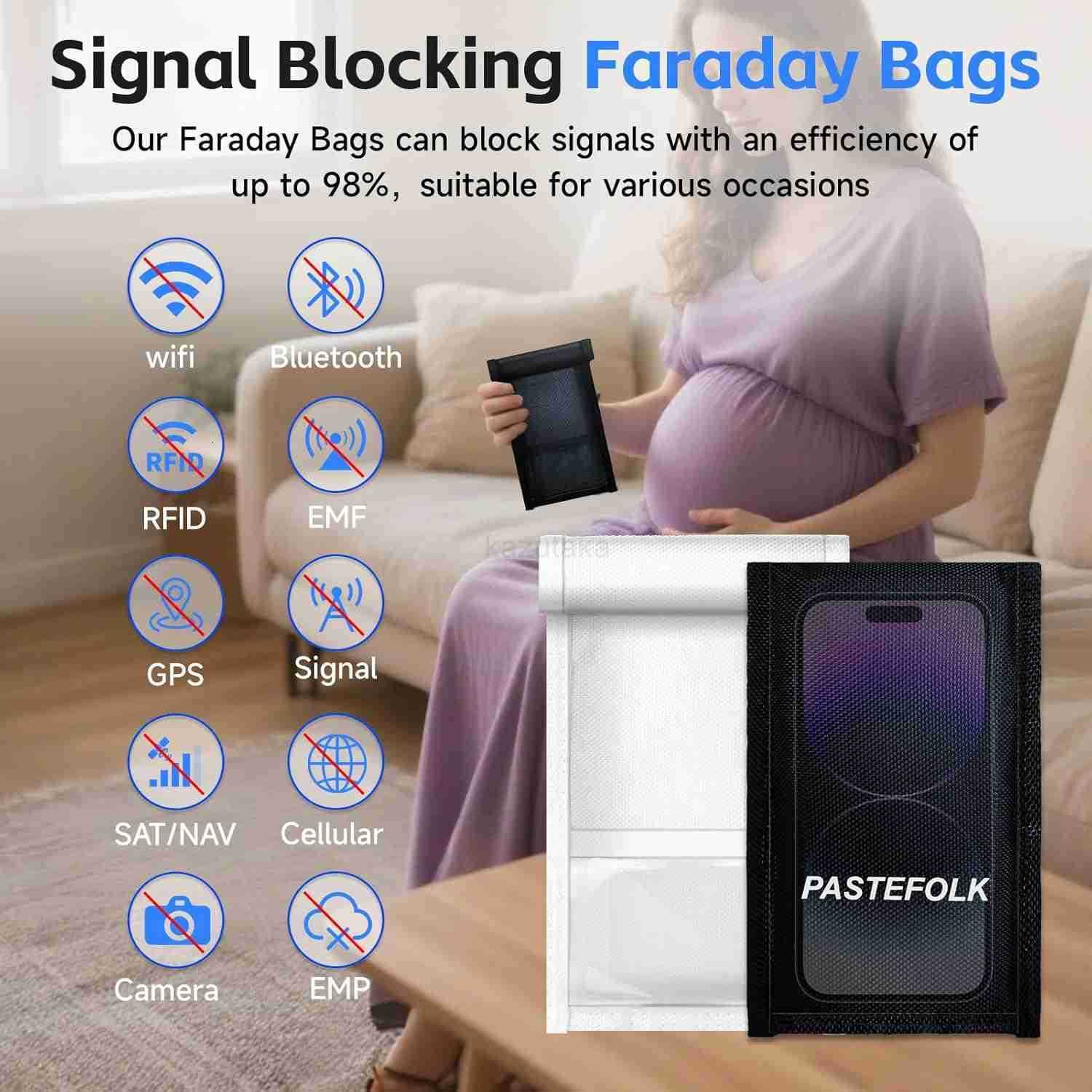 2 Pack Faraday Bags for Phones Car Keys Magnetic Closure Waterproof Phone Signal Blocking Pouch Faraday Cages for AntiTheft AntiTracking AntiHackingBl