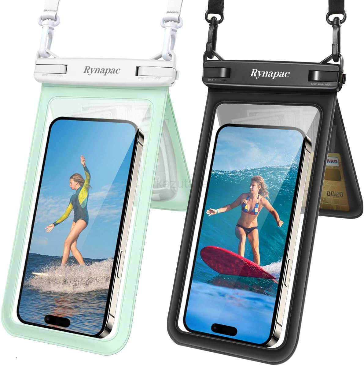 Double Space Waterproof Phone Pouch 2 Pack Waterproof Phone Case with Lanyard for iPhone 16 15 14 Pro Max up to 85 Cellphone Dry Bag for Beach Vacatio