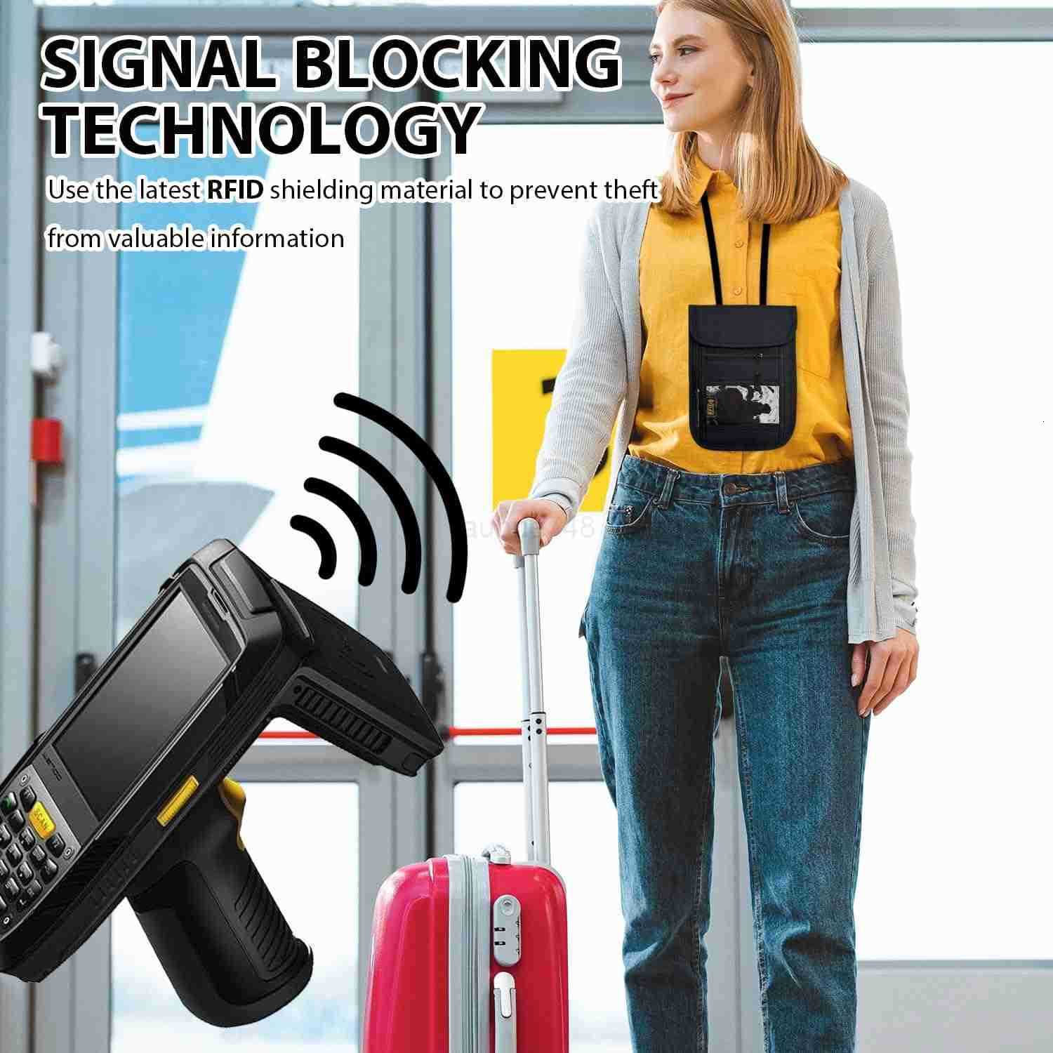 Blocking Travel Neck Wallet Pouch and Passport Holder Travel Neck Pouch Passport Holder for Women Men BlackZ250910