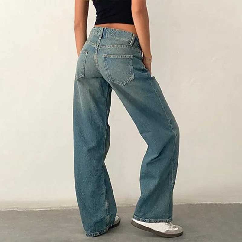 Woman Loose High Waist Straight Leg Jeans Female Wide Leg Street Denim Pants s Classic Retro Blue Casual Denim Trousers Z250910
