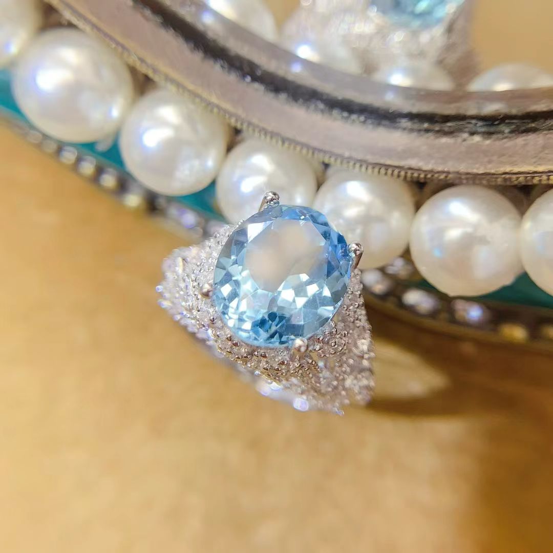 Sky blue gemstone silver ring natural topaz jewelry 9mm*11mm 4ct genuine topaz ring for party birthday gift for women