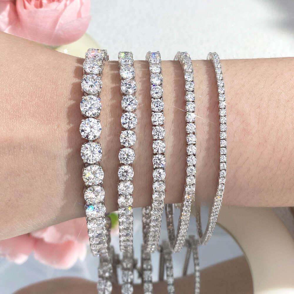 Fancy D Color White Moissanite Tennis Bracelet 2mm-6mm Brilliant Cut Dia S Gold Plated Wholesale Price