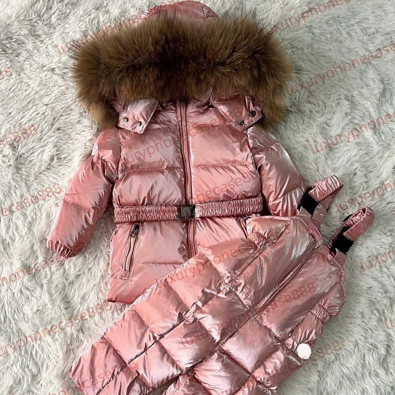 Baby designer clothes Children Belt M brand style 2 pcs Sets Baby Winter Warm Down Jackets Boys Thicken hooded Coat Jumpsuit Girl Clothes Kids Snowsuit