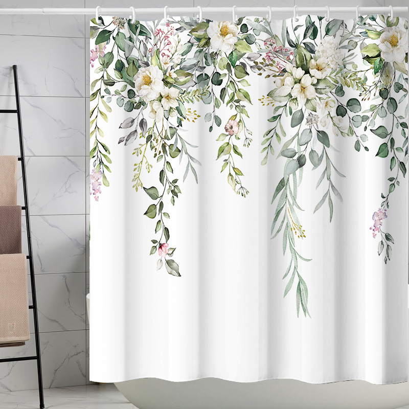 YL-37139 digital shower curtain cross-border plant flower waterproof polyester bathroom four-piece set dry and wet separation moisture-proof
