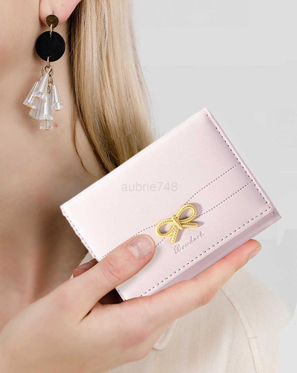 Cute Wallet Coquette Bow Small Wallet Trifolded Aesthetic Bifold RFID Blocking Card Holder Leather Mini Short Coin Purse with ID Window for Women Girl
