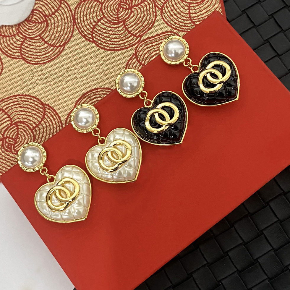 Designer Letter Earrings Stud Brass Copper 925 Silver Geometric Famous Women's Round Long Crystal Rhinestone Pearl Stamps Earrings Wedding Party Jewerlry
