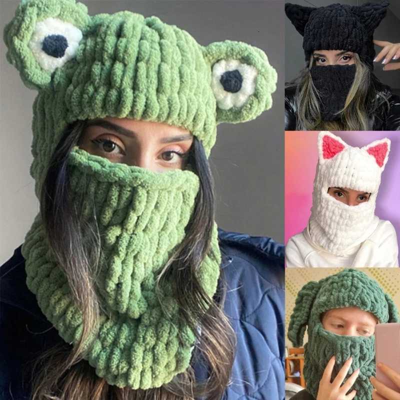 Winter Cartoon Knitting Hat Cute Animal Ear Cosplay Hat Outdoor Sport Hat Woolen Cs Windproof Heaear Balaclava Photo PropsXJ250910