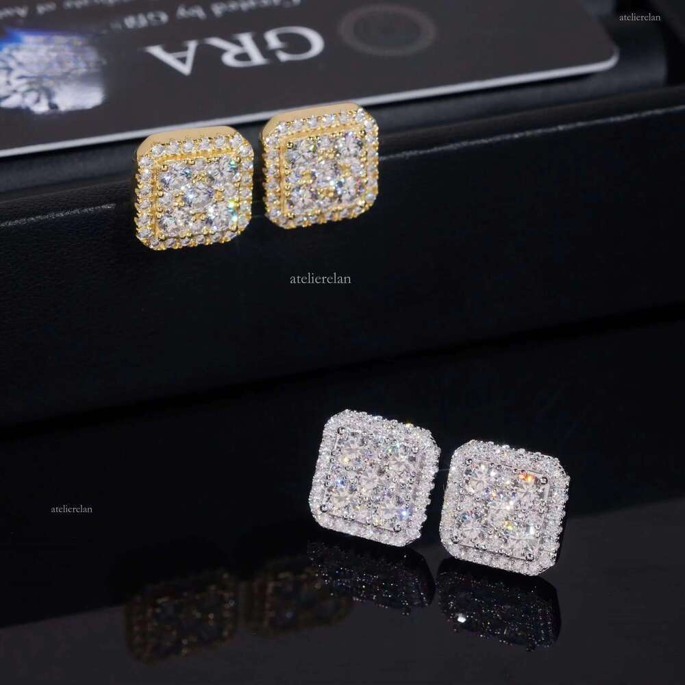 Big Iced Out Square Hip Hop Moissanite Dia Mens Earring Sterling Sier Earrings for Men