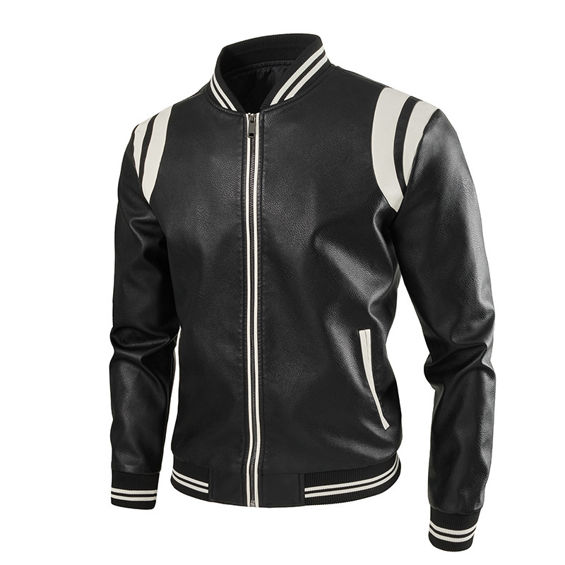 European Size S-XXXL Men's Leather Jacket Casual Fashion Patchwork Leather Jacket Motorcycle Baseball Collar Coat for Men 42
