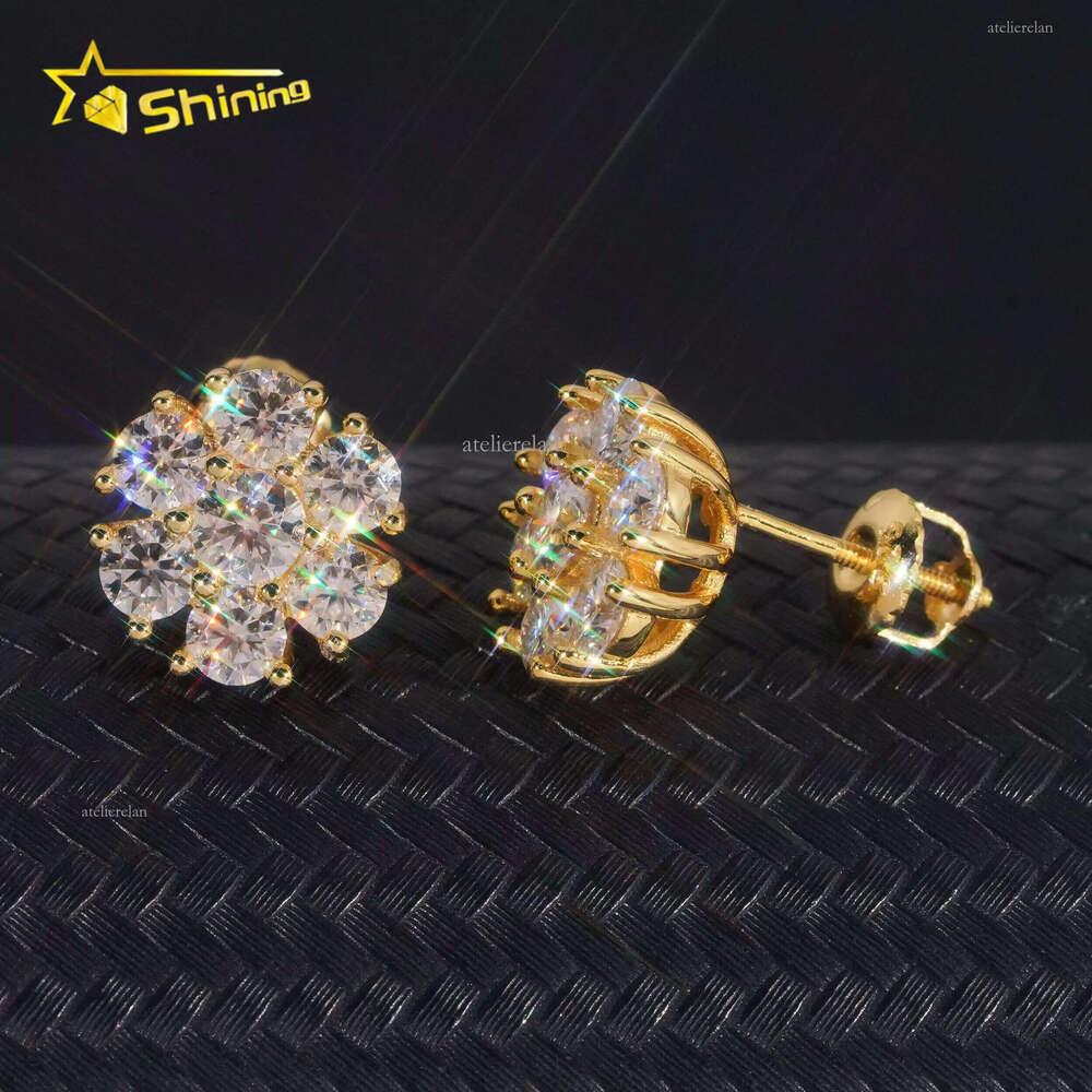 High Quality Fine Jewelry Cluster Iced Out Sterling Sier 11MM Flower VVS Moissanite Stud Earrings