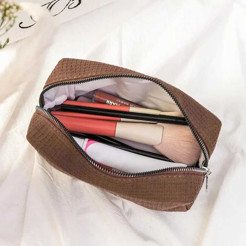 Embroidered Personalized Waffle Cosmetic Bag Custom Name Toiletry Bag Initials Makeup Bag EcoFriendly Monogram Makeup BagXJ250910