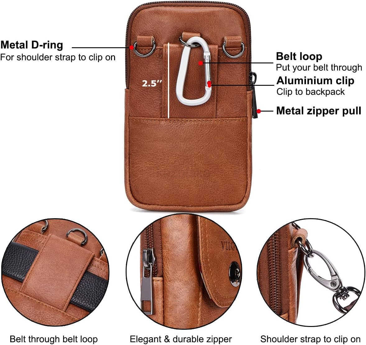 Genuine Leather Cell Phone Holster Magnetic Cover Belt Clip Pouch Compatible for iPhone 16 Pro Max Case 15 Pro Max S25 Ultra with Belt Loop Crossbody 