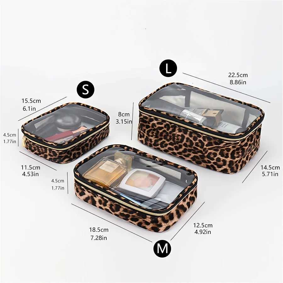 Leopard Print Clear Makeup Bag Waterproof Large Capacity Travel Cosmetic Organizer with ZipperXJ250910