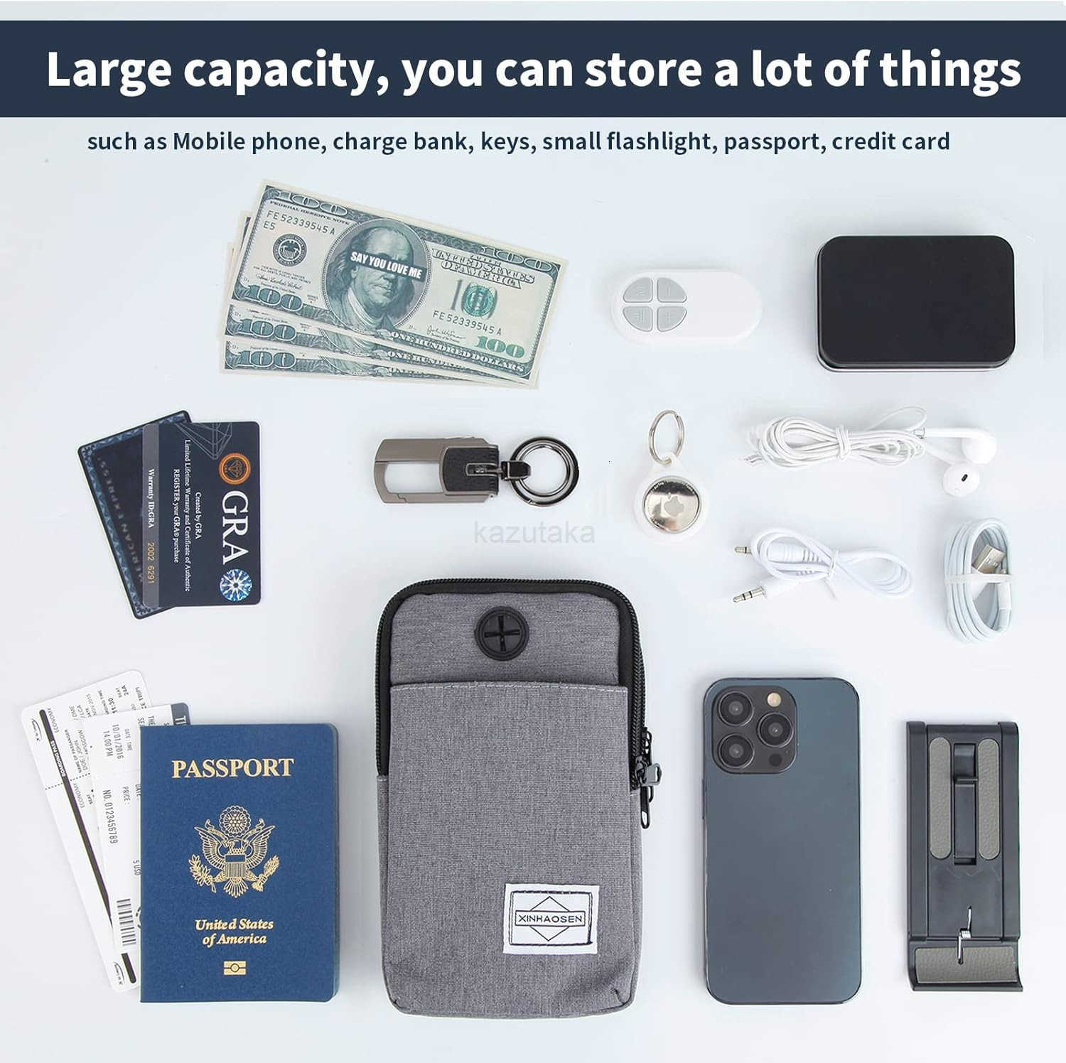 Cell Phone Purse Waist Pack Bag Travel Crossbody Bag Wristband Sport Armband Wallet with Removable Shoulder Strap Black Z250910