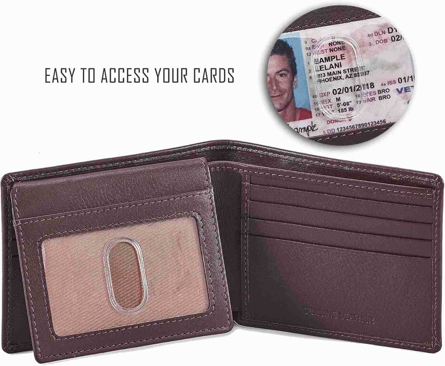 Bifold Wallet for Mens Real Genuine Slim Leather RFID Blocking 2 ID Windows Stylish Travel Gift Box DISTRESSED ESPRESSOZ250910