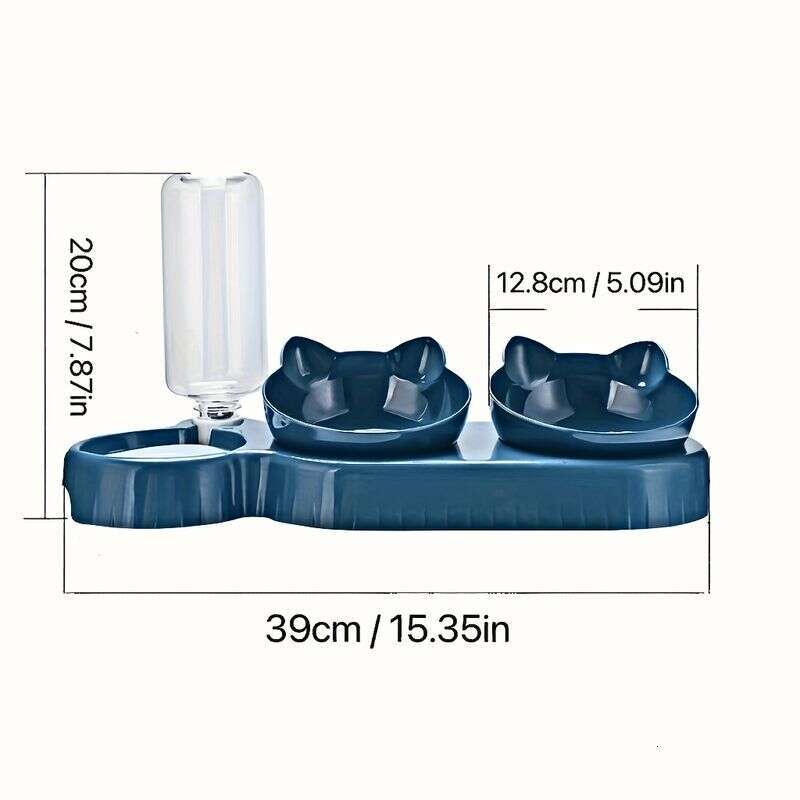 designer brand Pet Bowls Feeder In Ear Design Tilted Cat And Food Bowl Set With Gravity Water Bottle For Neck Protection