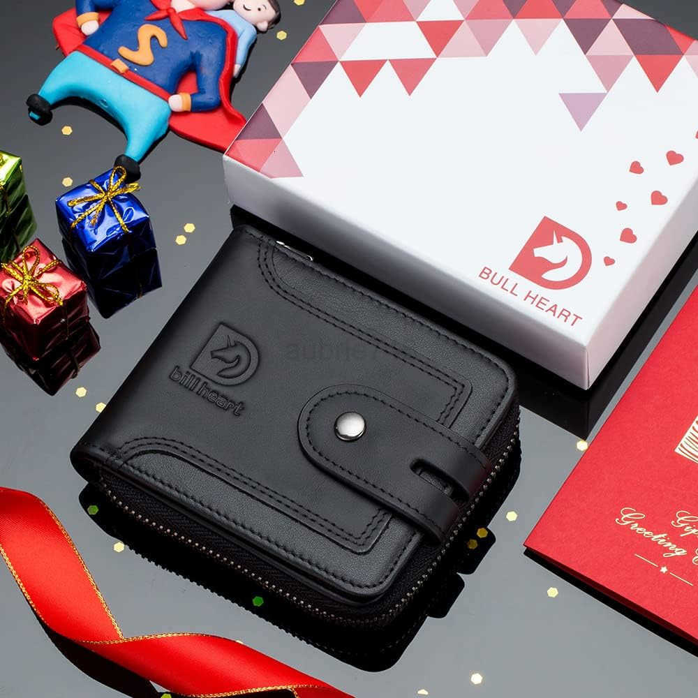 Men Wallet with Zipper Genuine leather Bifold Purse for Mens ID Window and Coin PocketZ250910