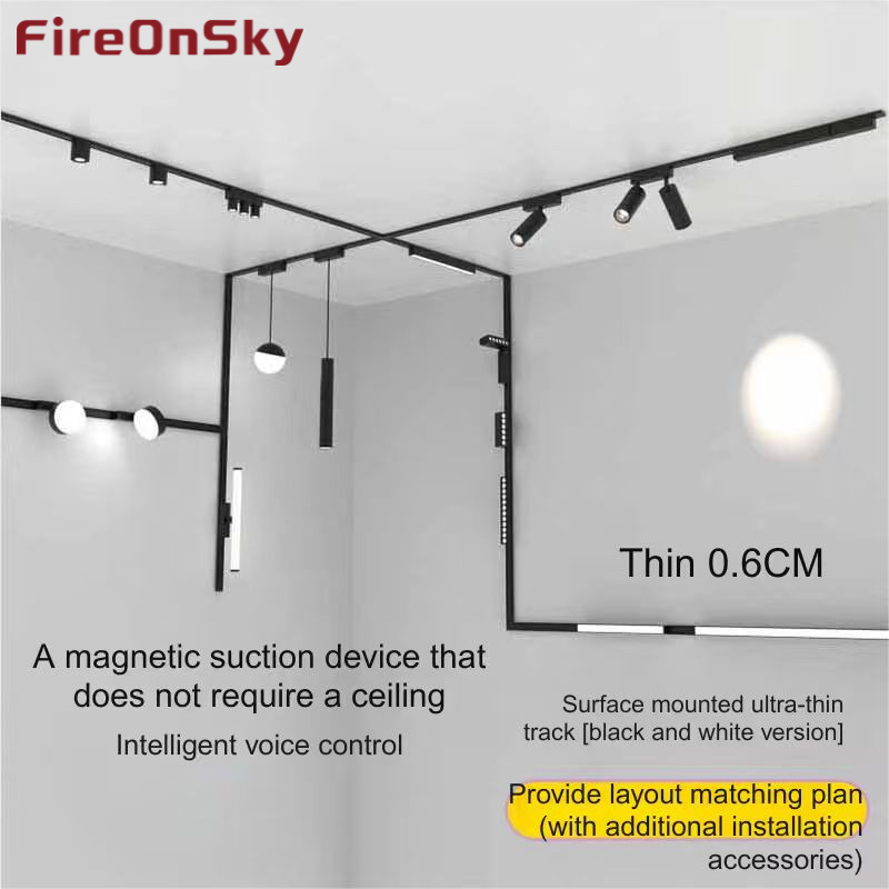 Ultra-Slim Custom Magnetic LED Track Lights - Surface-Mounted COB Grille Strip Smart for Living Room, Dining & Shop Home Commercial Dimmable Lighting-