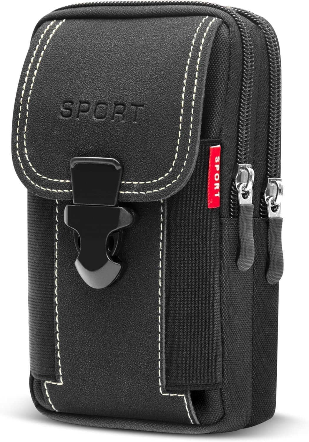 Phone Holster with 2 Zippered Pouce Phone Holder for Belt Men for iPhone for Belt Pouches Belt Bag for Men Black Black Z250910