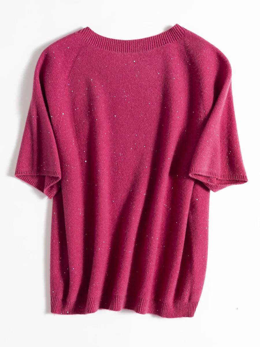 SuyaDream, 100%Merino Wool Pullovers for Woman, Round Neck, Short Sleeved Sweaters, 2025 Fall Winter Soft Warm Top, Pink, Olive dongdumaoyi