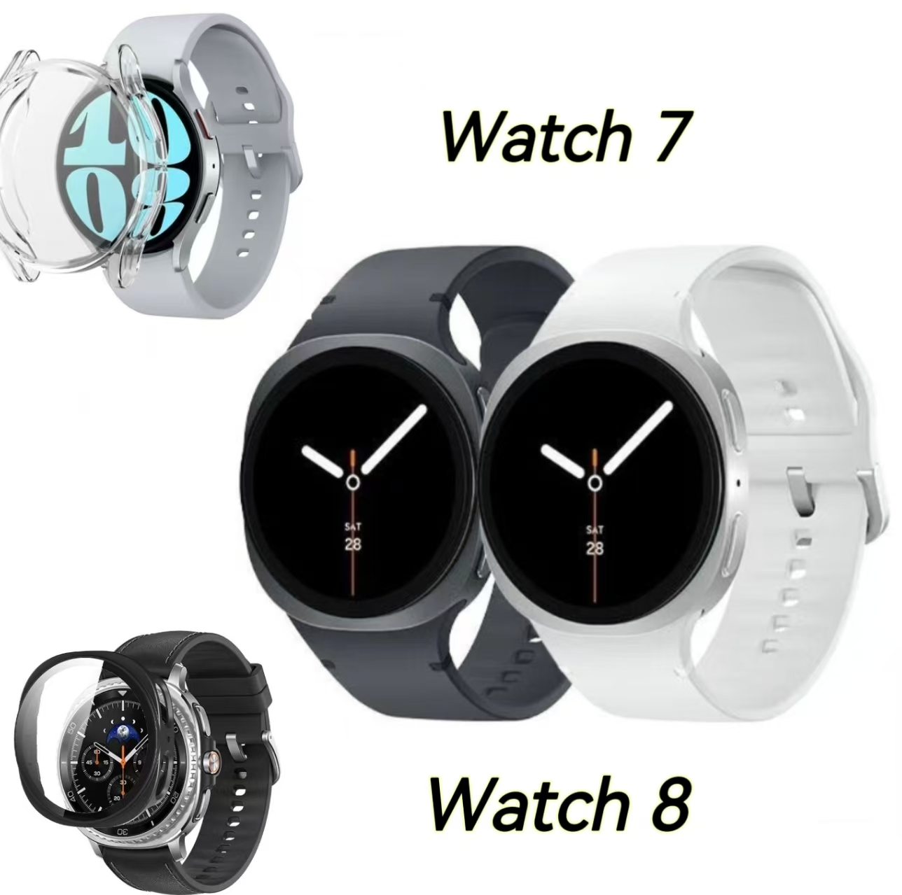 Suitable for Galaxy Watch 7 and 8 Ultra series: 44mm dial, high-definition display, Bluetooth calling function, silicone protective case.