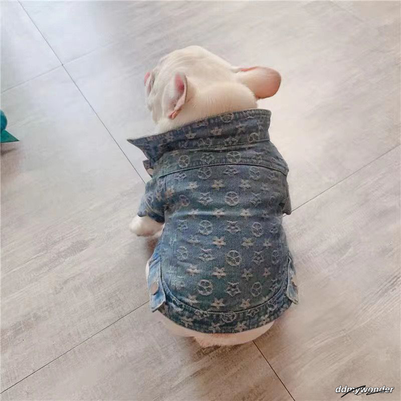 Fashionable Denim Dog Lapel Jacket, Water Washed Emed Pattern Suitable For Small Medium-Sized Dogs To Wear All Year Round, Hine Washable XL A604