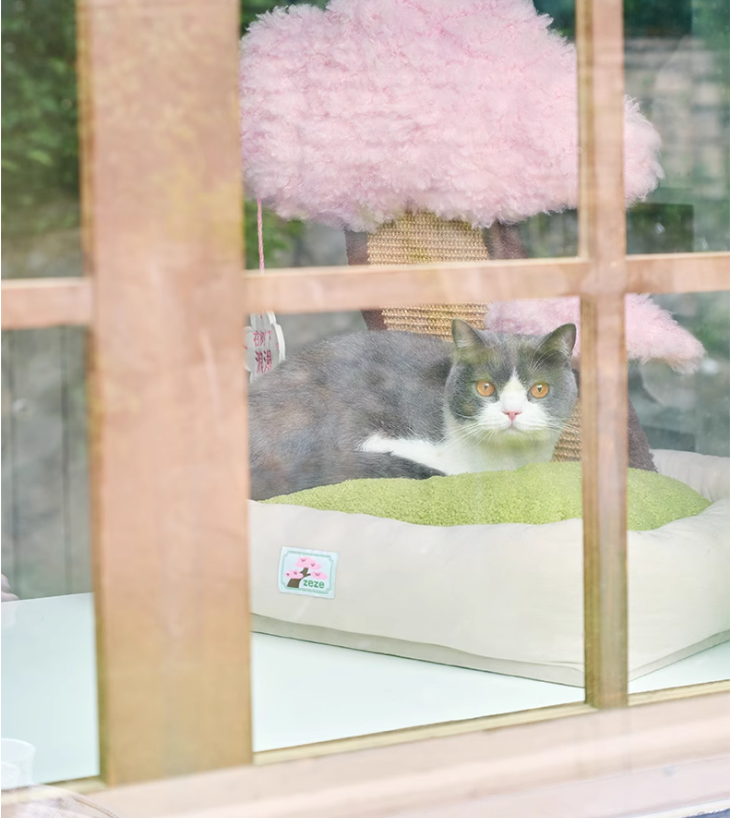 Pet-Friendly Feline Fun Zone Cozy Cat Nest w/ Built-in Scratch Pad Inspired by Sakura