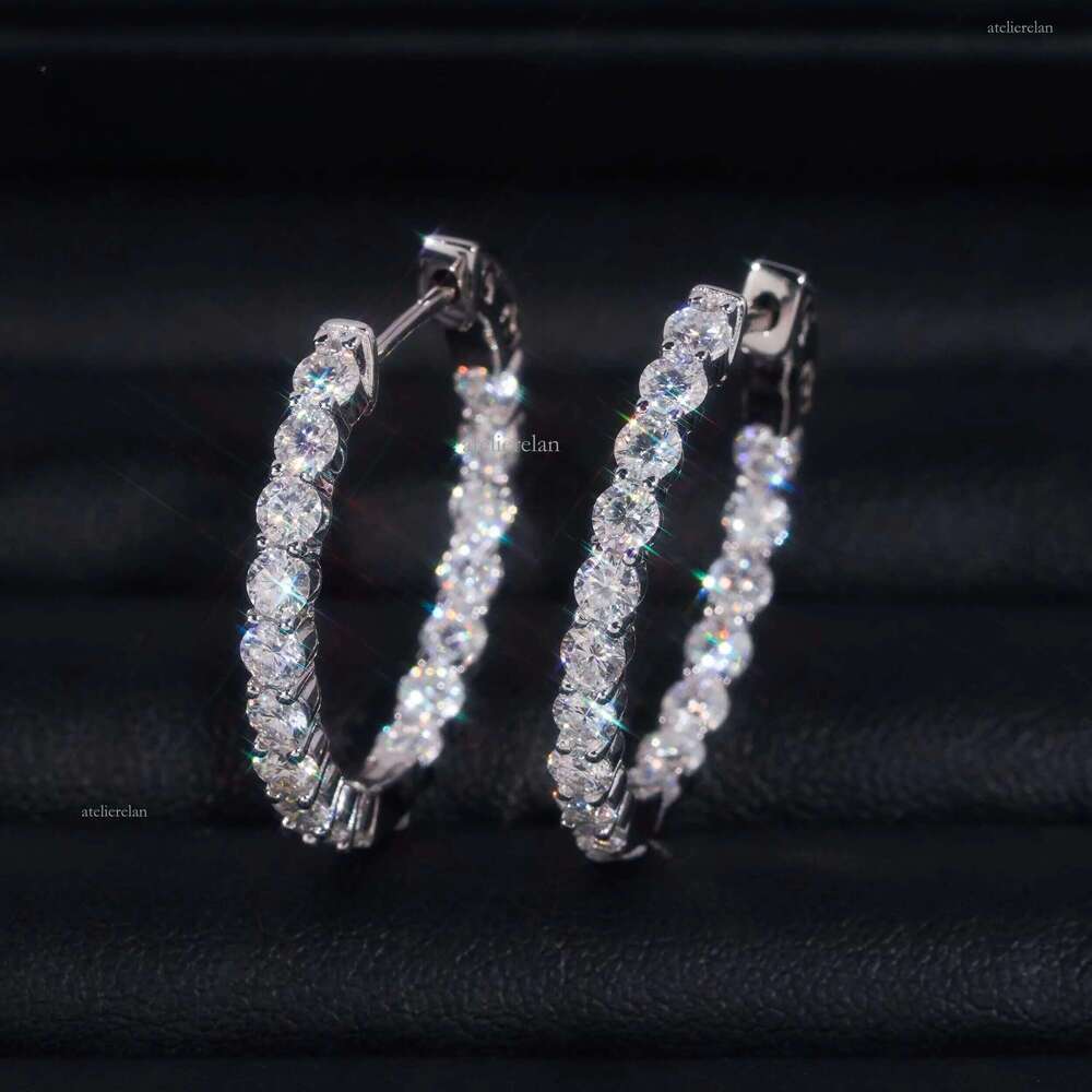 Ready to Ship Hip Hop Jewelry Sier Gold Plated Inner Fully Iced Out Moissanite Stud Hoop Earrings With GRA