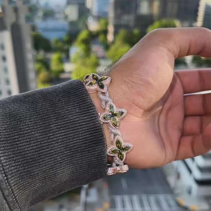 New Arrival Custom Rapper VVS Moissanite Infinity Bracelet Mens Sier Marquise Eye Four Leaf Clover Bracelets