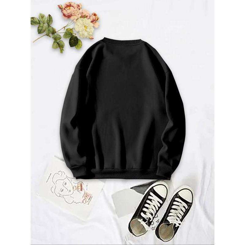 Cartoon Bat Graphic Print Crew Neck Sweatshirt, Casual Drop Shoulder Long Sleeve Pullover, Women's Fall & Winter Clothes for Daily Wear