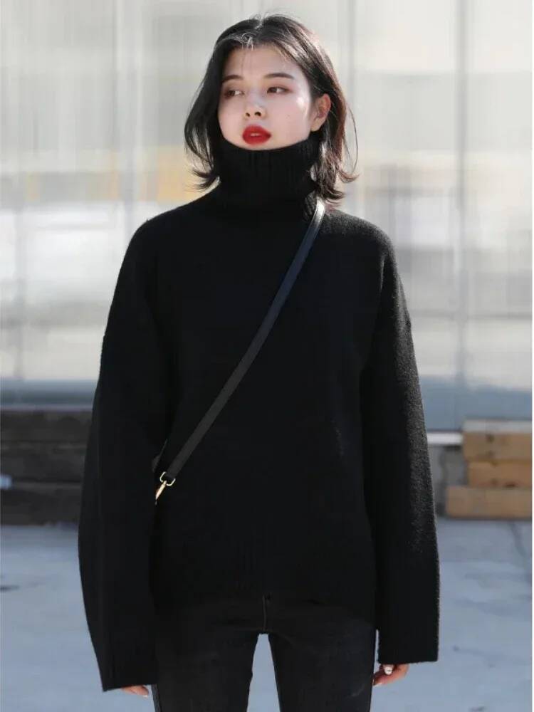 CHIC VEN Women's Sweater Autumn Winter New Turtleneck Knit Pullover Loose Clothes for Women Warm Solid Basic Female Tops 2023 dongdumaoyi