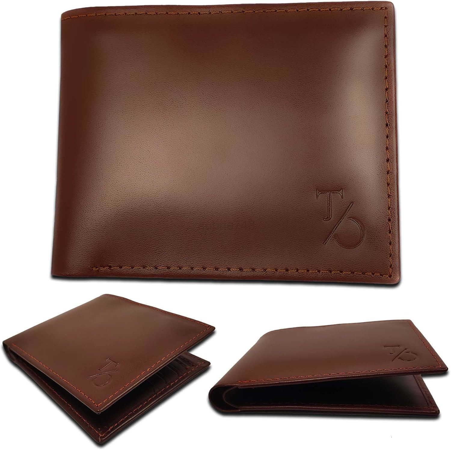 Leather Wallets For Men Genuine Wallet Slim Bifold with 6 Card Slots BrownZ250910