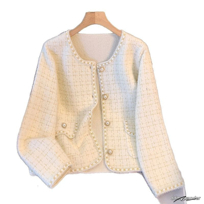 Knitted Cardigan Jacket French Style Fashionable Elegant Women Spring Autumn Socialite Imitation Mink Veet 250721