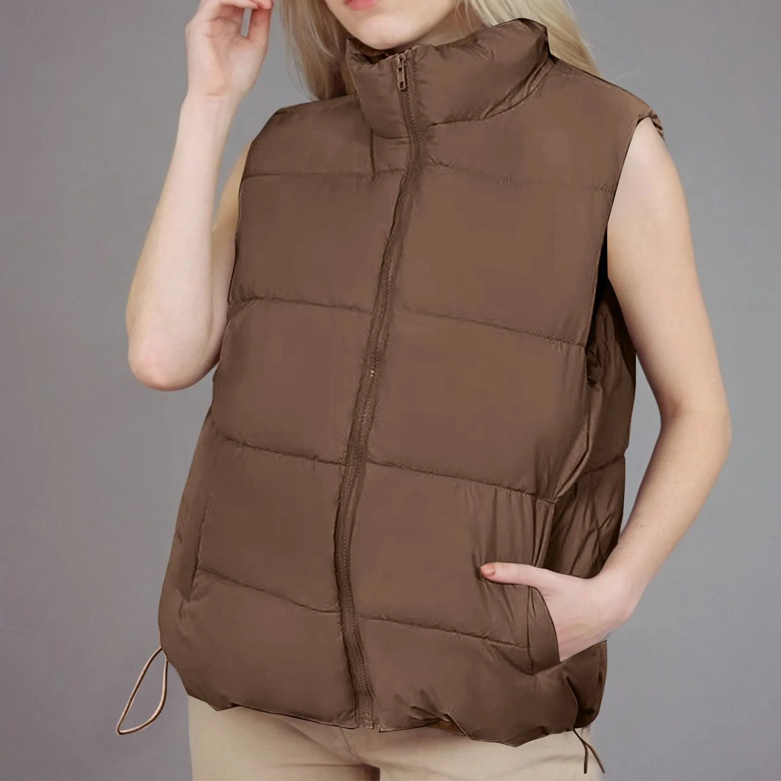 Womens Sleeveless Warm Down Vest Autumn And Winter Oversize Zip Up Casual Tank Parkas Jacket Solid Color Puffer Outwears 250823