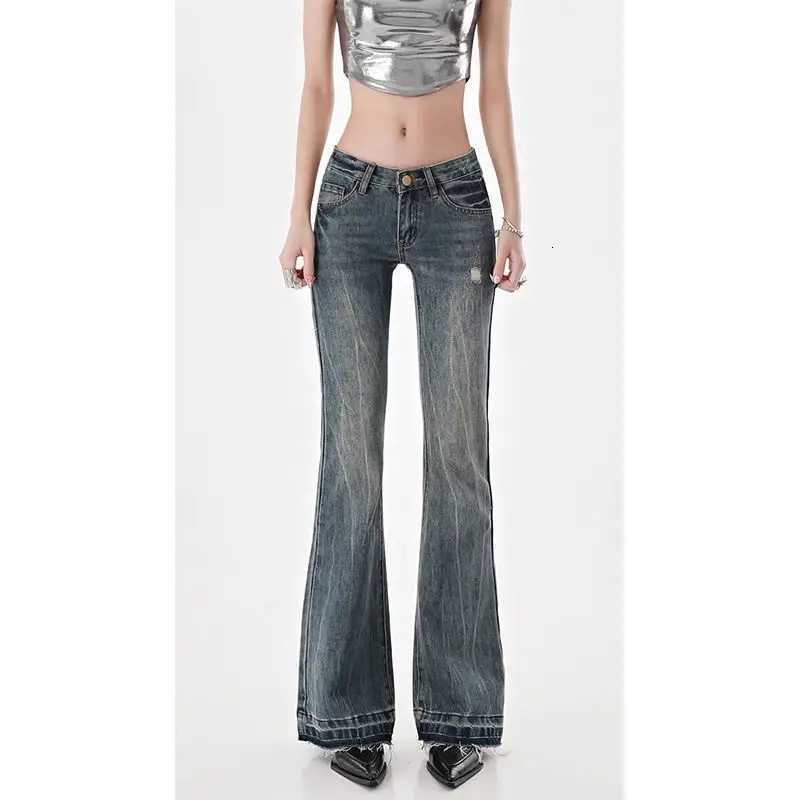 American High Street Spicy s Low Waist Jeans Women Autumn Vintage Y2k Design Sense Slim Fit Straight Tube Micro Flare Pants Z250910