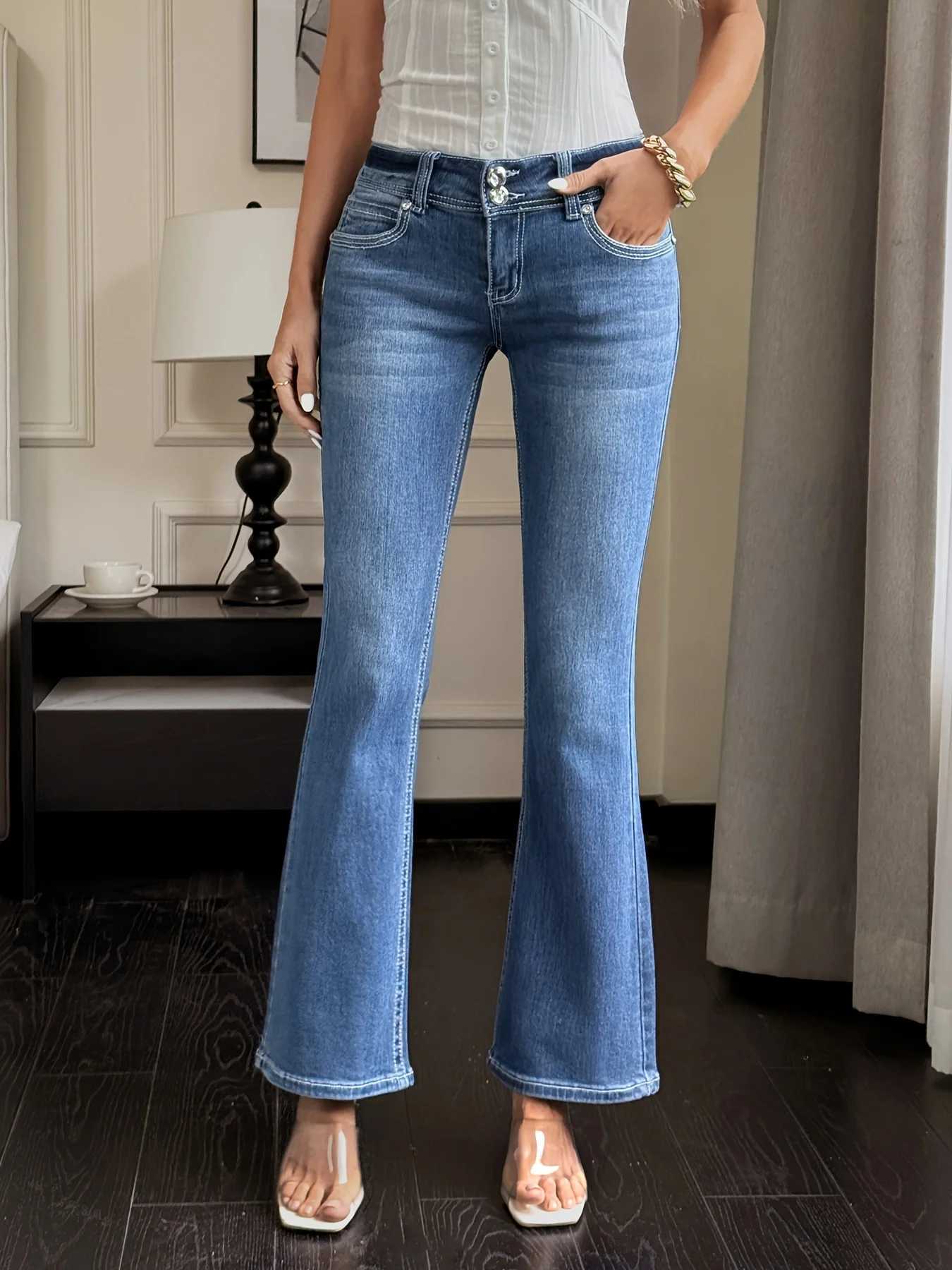 Women High Waist Skinny Flare Jeans Vintage Retro Slim Fit High Stretch Breathable Embroidered Denim Pants Petite Casual Z250910