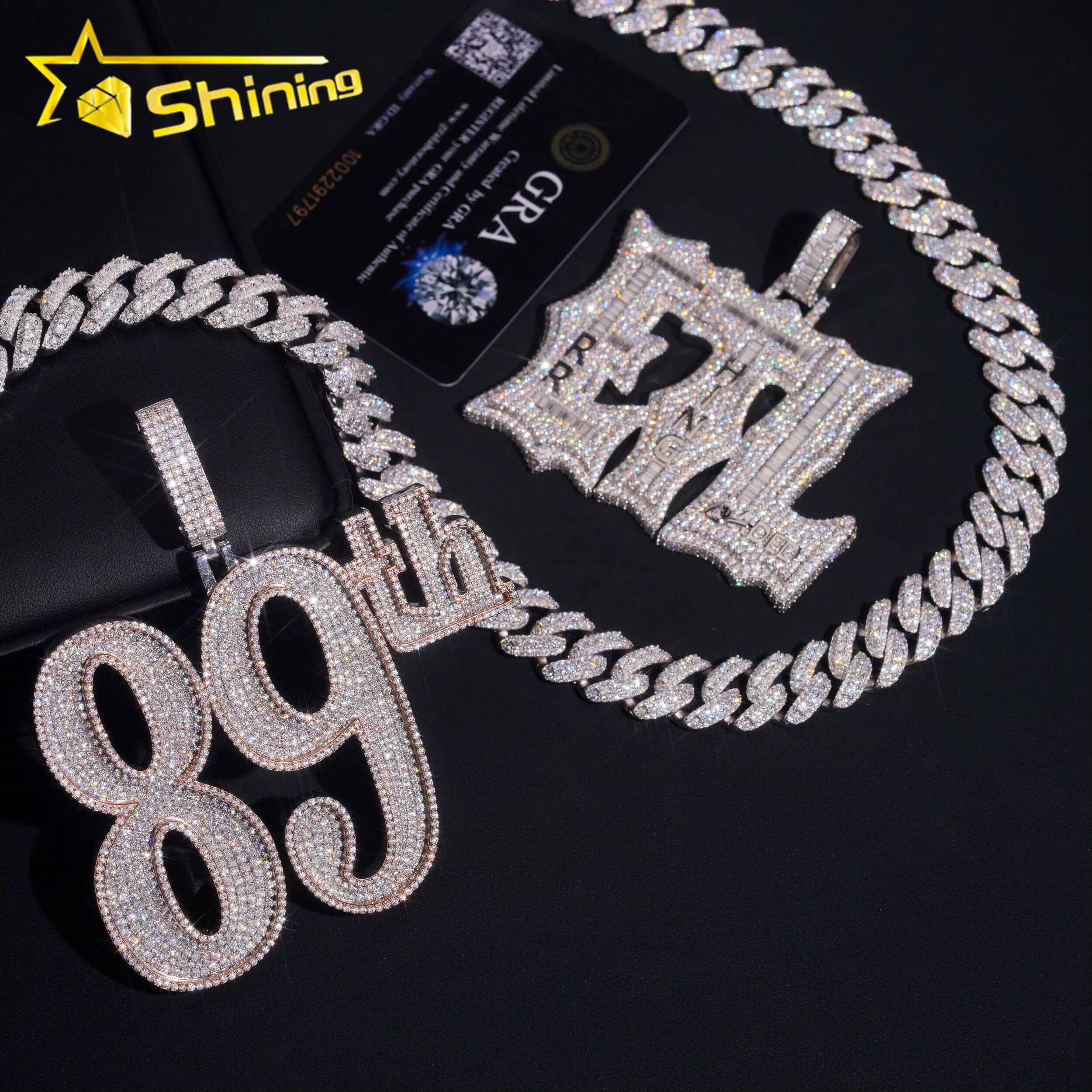 Hip Hop Mossanite Pendant Custom Letter Number Pendant S925 Sterling Gold Plated Iced Out VVS Moissanite Diamond Pendant