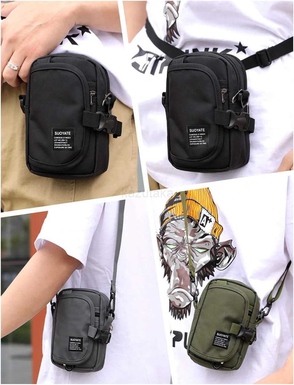 Multifunction Cell Phone Holster One Shoulder Pouch with Carabiner Outdoor Tactical Waist Belt Bag Security Purse Crossbody Gadget Pocket for Smartpho