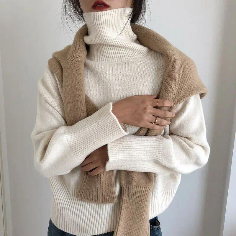 Elevated Knitwear Autumn New Bottoming High Neck Sweater Solid Color Vintage Knitwear Tops Oversized Sweater Women Jumper Streetwear