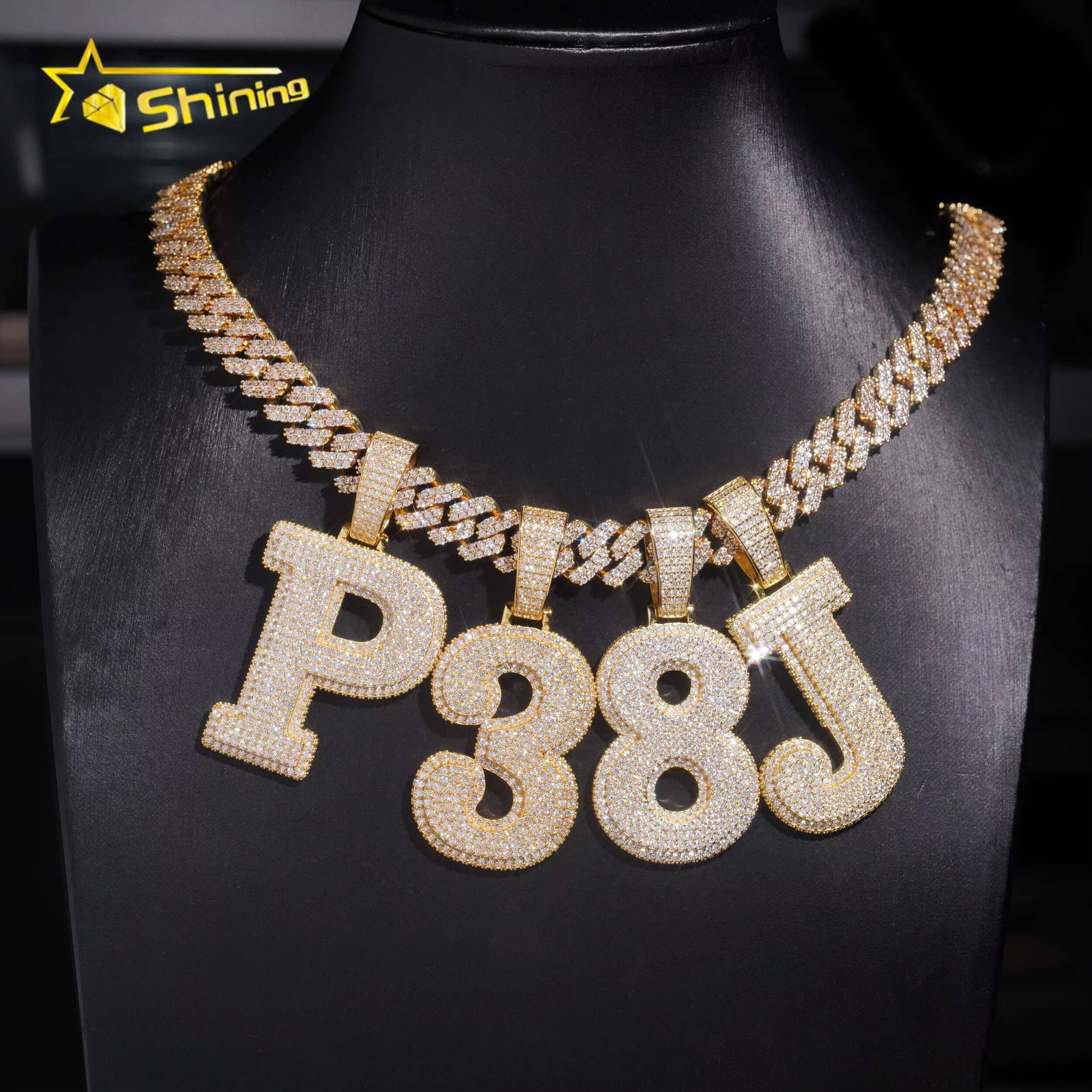 Hot Sale Initial Letters Pendant Hip Hop Vvs Moissanite Diamond Iced Out Pendant Pass Diamonds Tester Fine Jewelry